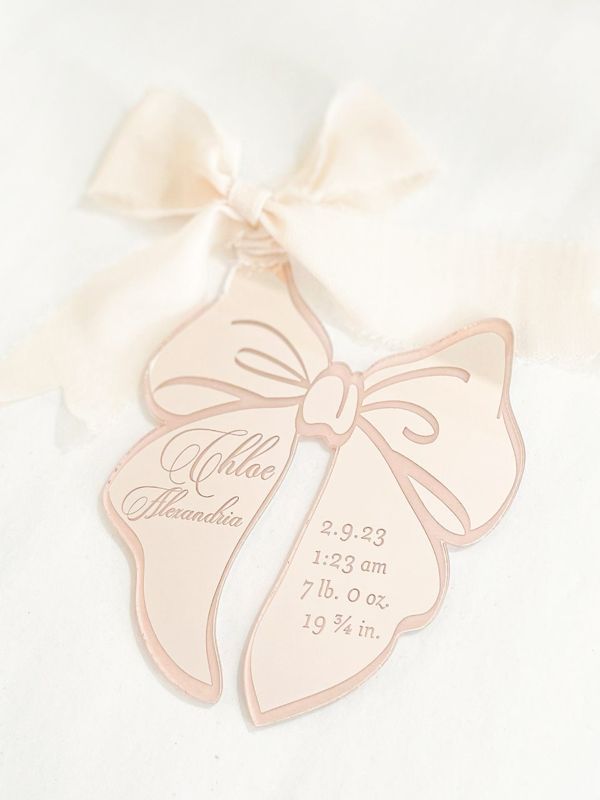 Keepsake Christmas Ornament Baby Girl baby’s First christmas ornament birth statistic ornament birth information stats (Rose Gold Mirror)