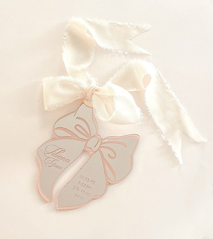 Keepsake Christmas Ornament Baby Girl baby’s First christmas ornament birth statistic ornament birth information stats (Rose Gold Mirror)
