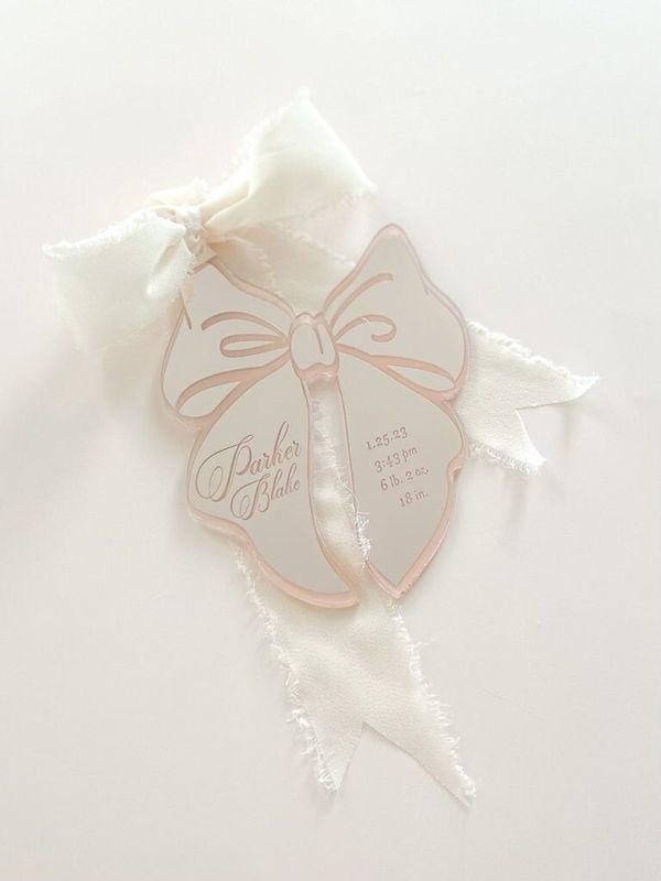 Keepsake Christmas Ornament Baby Girl baby’s First christmas ornament birth statistic ornament birth information stats (Rose Gold Mirror)