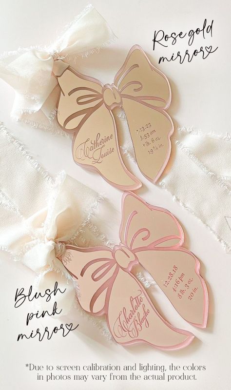 Keepsake Christmas Ornament Baby Girl baby’s First christmas ornament birth statistic ornament birth information stats (Rose Gold Mirror)