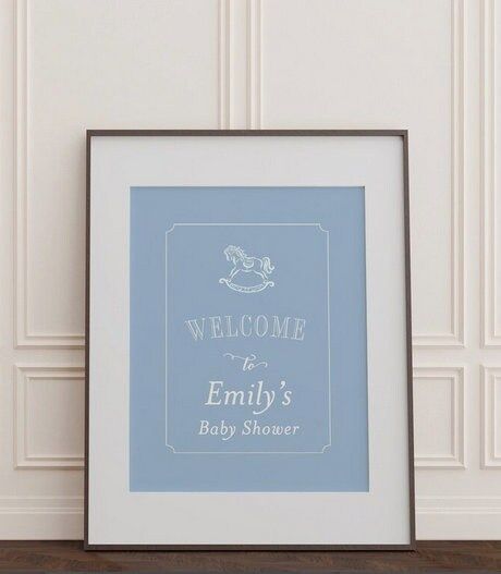 Baby Boy Shower Welcome Sign Printable - Blue and White Rocking Horse - Classic Baby Boy Sprinkle - 18x24 inch Welcome Poster