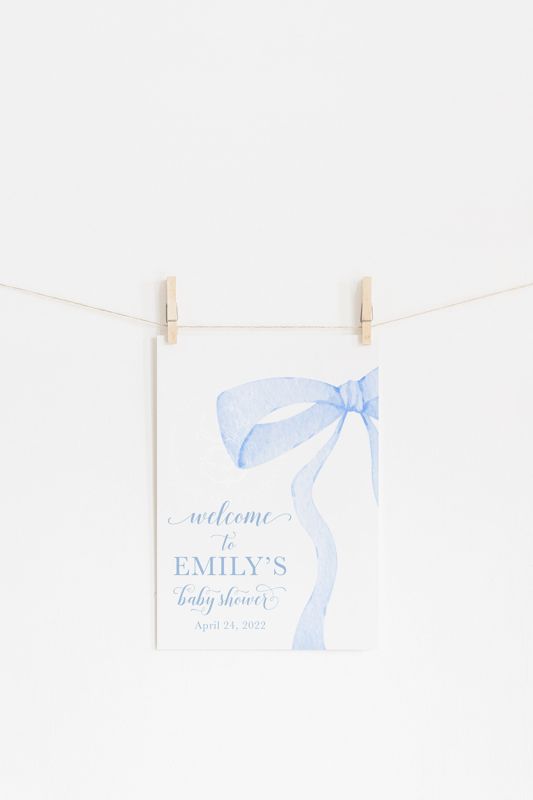 Blue Bow Baby Shower Welcome Sign - Boy Baby Shower - Heirloom Bow - Baby Sign