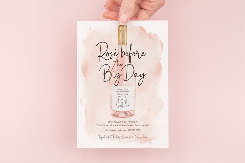 Rosé Before the Big Day Invitations - Rosé All Day Bridal Shower Invitation - Brunch with the Bride - Rosé Party - Pink Bridal Shower (10 printed invitations | Plain White Envelopes)