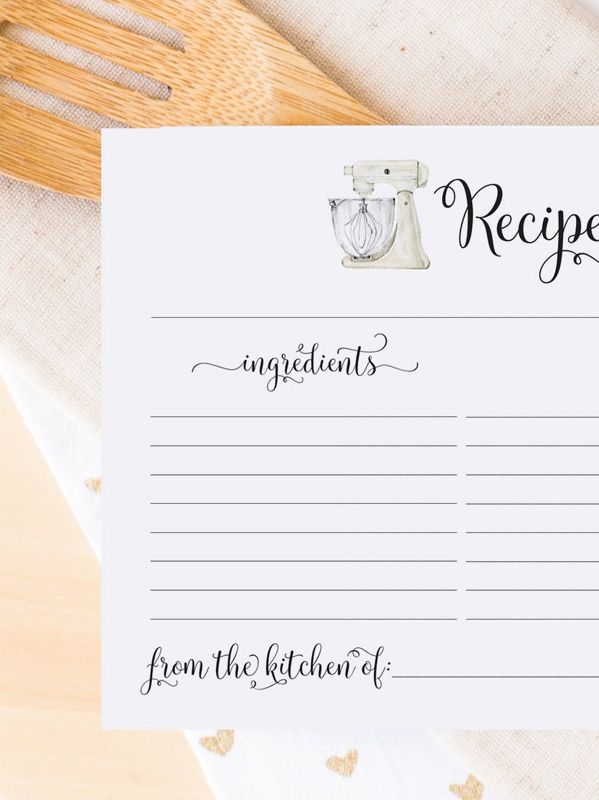 Printed Recipe Card, Recipe Card, Recipe for Bride to Be, Bridal Shower Stock the Kitchen Shower - White Mixer Recipe Cards (20 printed cards)