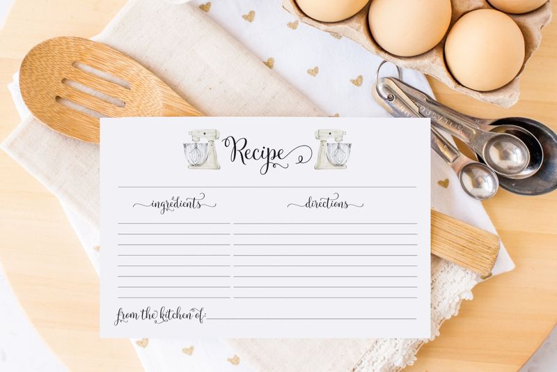 Printed Recipe Card, Recipe Card, Recipe for Bride to Be, Bridal Shower Stock the Kitchen Shower - White Mixer Recipe Cards (20 printed cards)