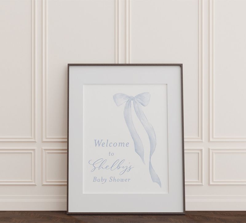 Blue Bow Baby Boy Shower Welcome Sign - Boy Baby Sprinkle - Heirloom Bow - Baby Sign Printable 18x24