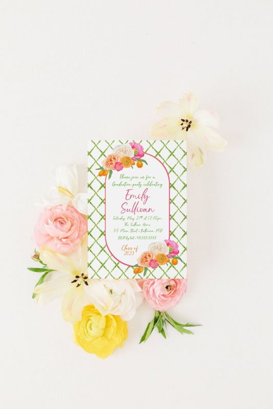 Graduation Party Invitation  - Printed Invitations - Mimosa Invitation - Pink and Orange - Bridal Luncheon - Citrus Invites (10 printed invitations, Plain White Envelopes)