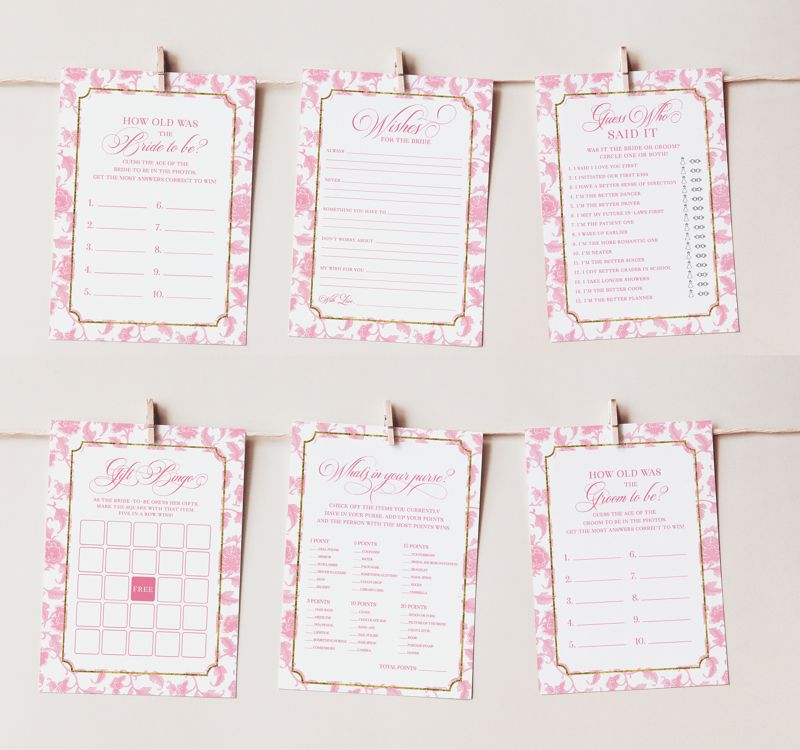 Bridal Shower Games Bundle - Pink Chinoiserie Printable Games - Bridal Bingo - Guess Who Said it - What's in your purse - Wishes for bride