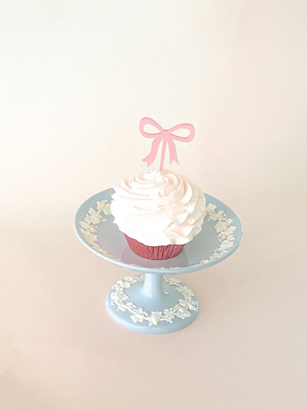 Pink Bow Cupcake Toppers for girl baby shower - Girl birthday party - acrylic cake topper - french bow - Fancy Garden Tea Party Decoration (Blush Pink, Set of 5 cupcake toppers)