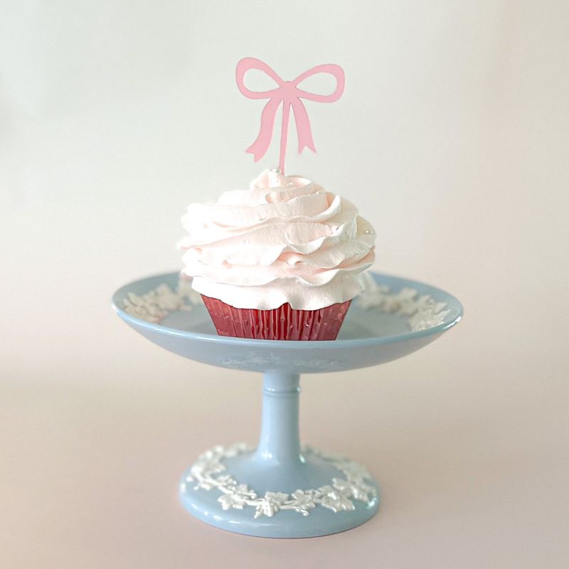Pink Bow Cupcake Toppers for girl baby shower - Girl birthday party - acrylic cake topper - french bow - Fancy Garden Tea Party Decoration (Blush Pink, Set of 5 cupcake toppers)