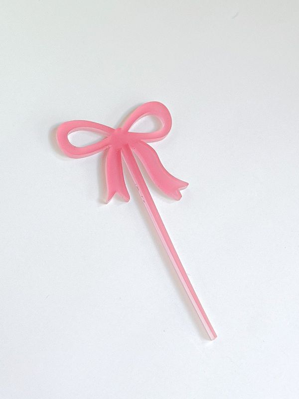 Pink Bow Cupcake Toppers for girl baby shower - Girl birthday party - acrylic cake topper - french bow - Fancy Garden Tea Party Decoration (Blush Pink, Set of 5 cupcake toppers)