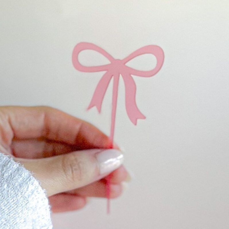 Pink Bow Cupcake Toppers for girl baby shower - Girl birthday party - acrylic cake topper - french bow - Fancy Garden Tea Party Decoration (Blush Pink, Set of 5 cupcake toppers)