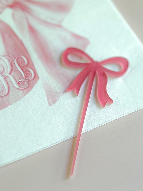 Pink Bow Cupcake Toppers for girl baby shower - Girl birthday party - acrylic cake topper - french bow - Fancy Garden Tea Party Decoration (Blush Pink, Set of 5 cupcake toppers)