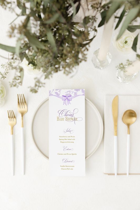 Printed Menu Cards for Lilac Chinoiserie Baby Shower, Bridal Tea Menu Card, Bridesmaids Luncheon Printed Menu, Baby Brunch Menu Cards (JPG one per page)