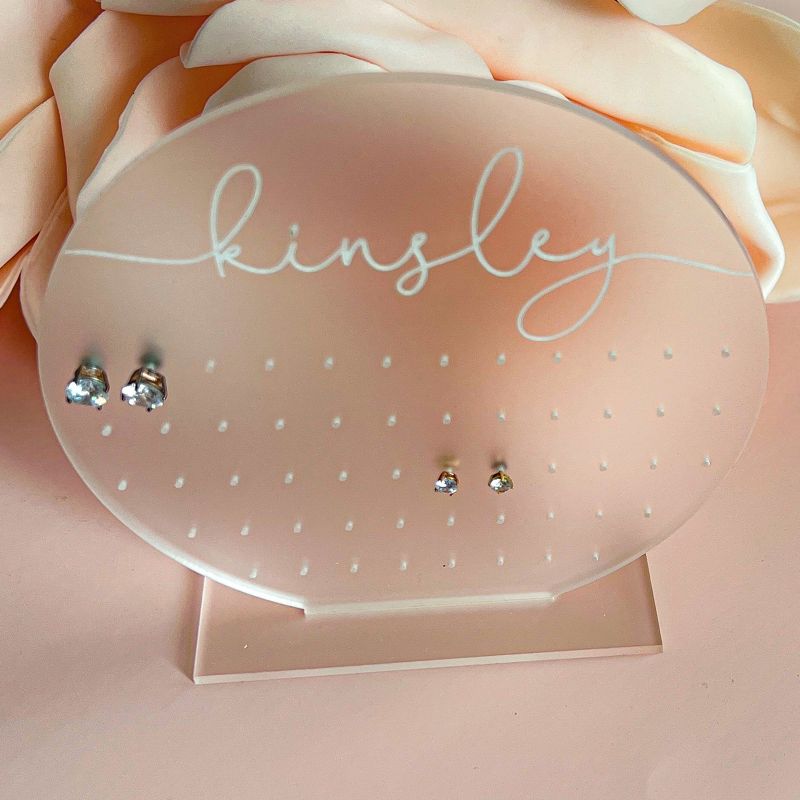 Earring Holder Personalized for Girl, Earring Stand, Kids Gifts, Frosted Acrylic Earring Display, Jewelry Organizer, Earring Organizer (Round Frosted)