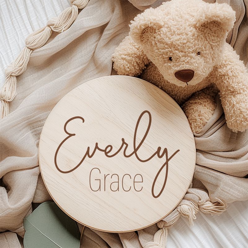 Baby Name Sign for hospital Baby Birth Announcement Sign Baby Name Plaque Newborn Name Wood Sign Engraved Wooden Name Reveal (4")