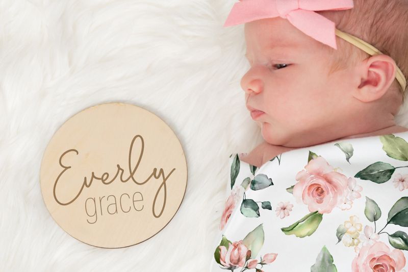 Baby Name Sign for hospital Baby Birth Announcement Sign Baby Name Plaque Newborn Name Wood Sign Engraved Wooden Name Reveal (4")