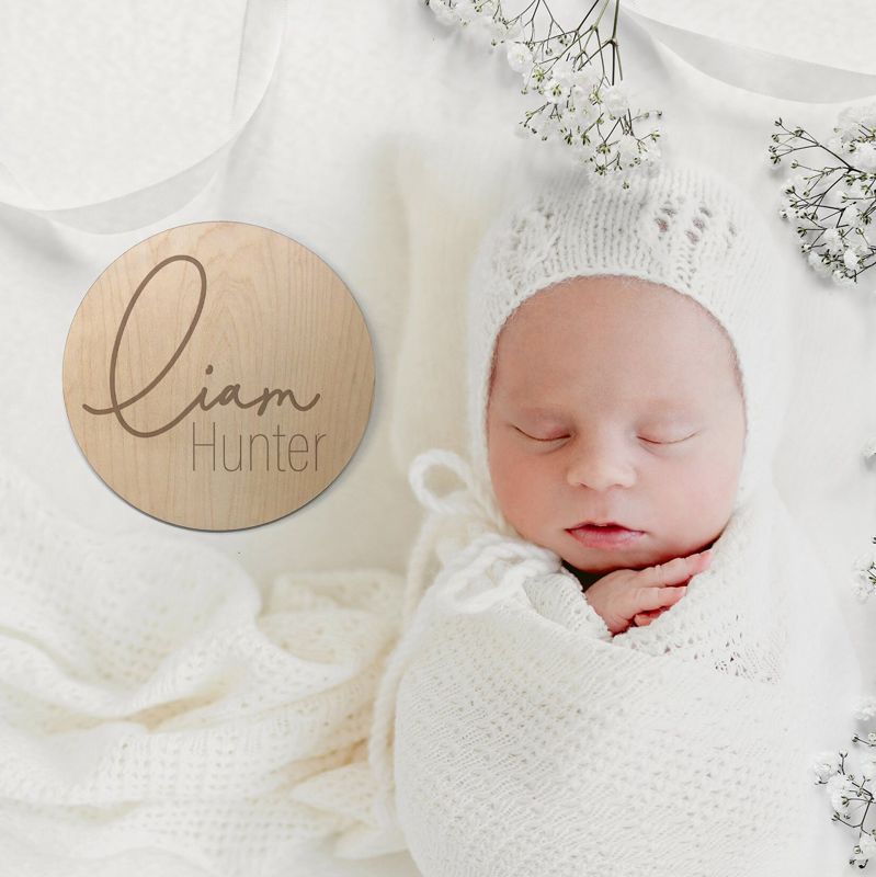 Baby Name Sign for hospital Baby Birth Announcement Sign Baby Name Plaque Newborn Name Wood Sign Engraved Wooden Name Reveal (4")