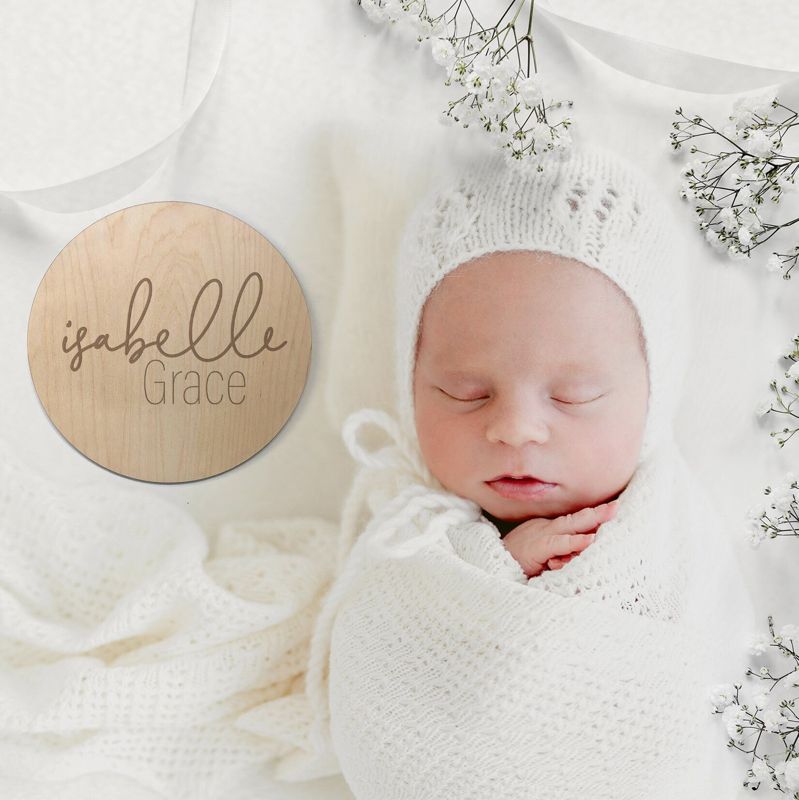 Baby Name Sign for hospital Baby Birth Announcement Sign Baby Name Plaque Newborn Name Wood Sign Engraved Wooden Name Reveal (4")