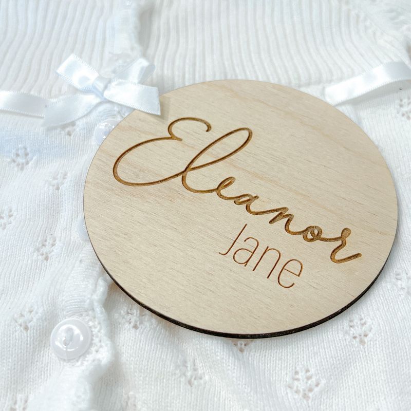 Baby Name Sign for hospital Baby Birth Announcement Sign Baby Name Plaque Newborn Name Wood Sign Engraved Wooden Name Reveal (4")