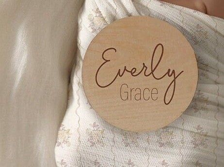 Baby Name Sign for hospital Baby Birth Announcement Sign Baby Name Plaque Newborn Name Wood Sign Engraved Wooden Name Reveal (4")