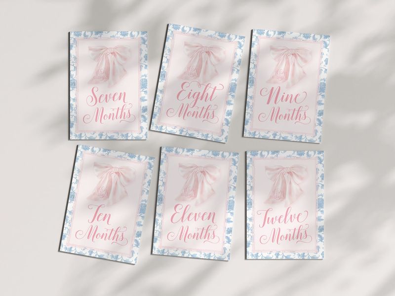 Baby Girl Milestone Cards Printed - Baby Gift - New Mom - Baby Shower Gift Ideas - Baby Month Cards - Keepsake Memories - Pink Heirloom Bow