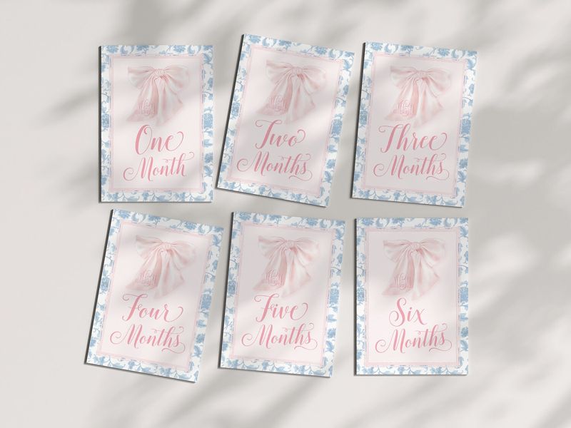 Baby Girl Milestone Cards Printed - Baby Gift - New Mom - Baby Shower Gift Ideas - Baby Month Cards - Keepsake Memories - Pink Heirloom Bow