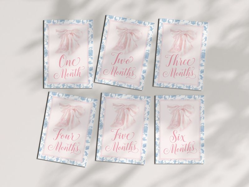 Baby Girl Milestone Cards Printed - Baby Gift - New Mom - Baby Shower Gift Ideas - Baby Month Cards - Keepsake Memories - Pink Heirloom Bow