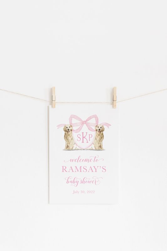 Girl Baby Shower Welcome Sign - Girl Baby Sprinkle Sign - Golden Retriever Monogram Crest