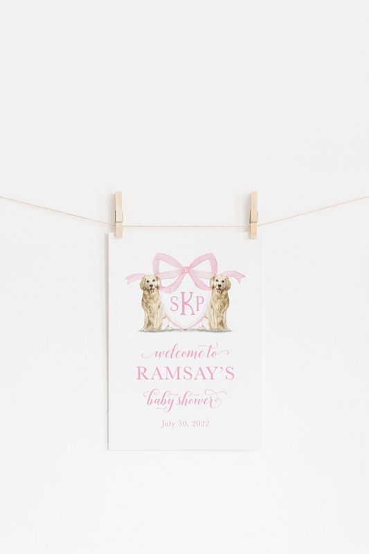 Girl Baby Shower Welcome Sign - Girl Baby Sprinkle Sign - Golden Retriever Monogram Crest