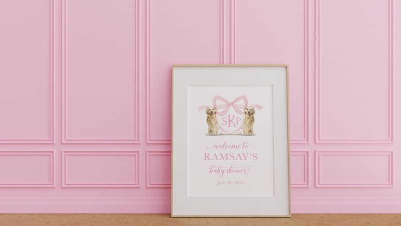 Girl Baby Shower Welcome Sign - Girl Baby Sprinkle Sign - Golden Retriever Monogram Crest