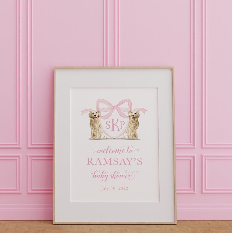 Girl Baby Shower Welcome Sign - Girl Baby Sprinkle Sign - Golden Retriever Monogram Crest