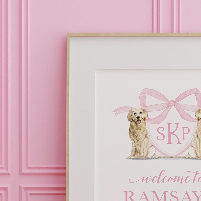 Girl Baby Shower Welcome Sign - Girl Baby Sprinkle Sign - Golden Retriever Monogram Crest