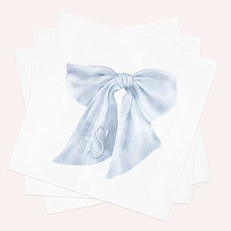 Dusty Blue Boy Baby Shower Napkins Blue Bow Paper Napkins Personalized Monogram Napkins for Baby Boy Sprinkle Custom Cocktail Napkin (100 Printed Napkins)