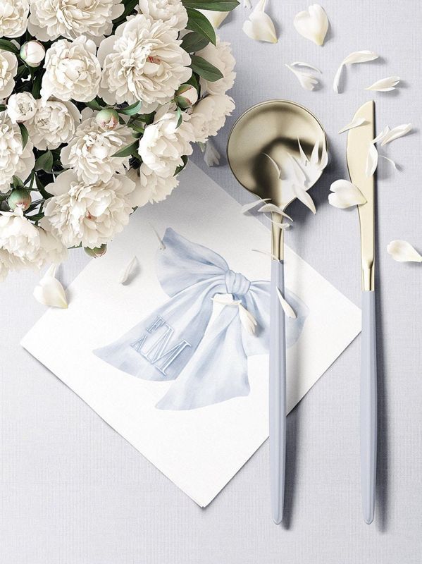 Dusty Blue Boy Baby Shower Napkins Blue Bow Paper Napkins Personalized Monogram Napkins for Baby Boy Sprinkle Custom Cocktail Napkin (100 Printed Napkins)