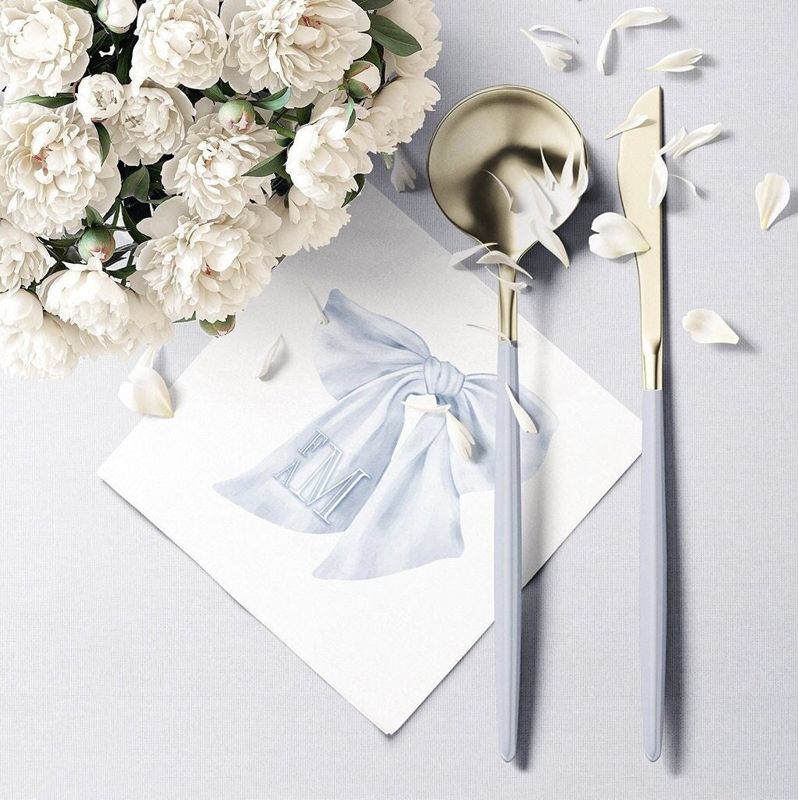 Dusty Blue Boy Baby Shower Napkins Blue Bow Paper Napkins Personalized Monogram Napkins for Baby Boy Sprinkle Custom Cocktail Napkin (100 Printed Napkins)