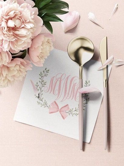 Napkins for Baby Shower or Birthday Party, Pink Bow Crest Paper Napkins, Personalized Monogram Napkins, Baby Girl Sprinkle, Cocktail Napkins (100 Printed Napkins)