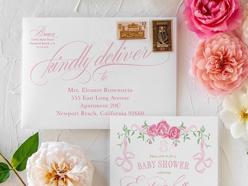 Pink Bow Baby Girl Shower Invitations - Fancy Girl Baby Sprinkle - Pink Bow Love Fancy Party Feminine (10 printed invitations | Plain White Envelopes)