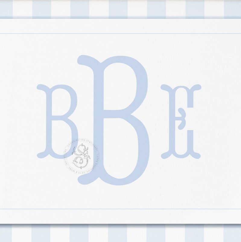 Blue Gingham Wall Art for Nursery - Printed Monogram Boy Room Decor - Baby Boy Nursery - Grandmillenial Boys Room - Blue Fishtail Monogram (5x7 | Landscape)
