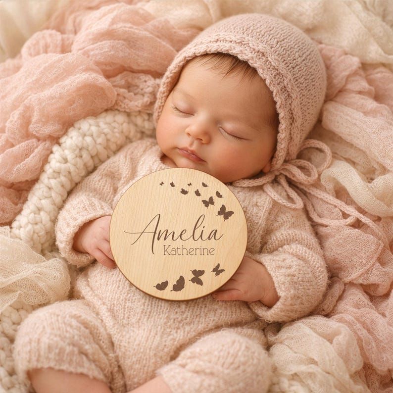 Butterfly Baby Name Announcement Sign | Wooden Baby Name Reveal Plaque | Birth Announcement | Newborn Photo Prop | Pregnancy Announcement (4")