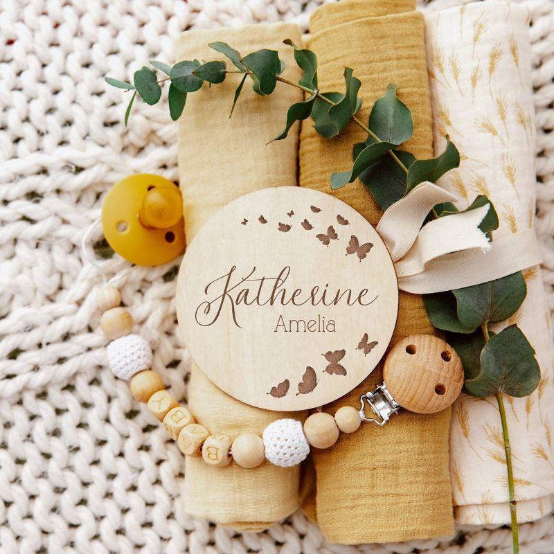 Butterfly Baby Name Announcement Sign | Wooden Baby Name Reveal Plaque | Birth Announcement | Newborn Photo Prop | Pregnancy Announcement (4")
