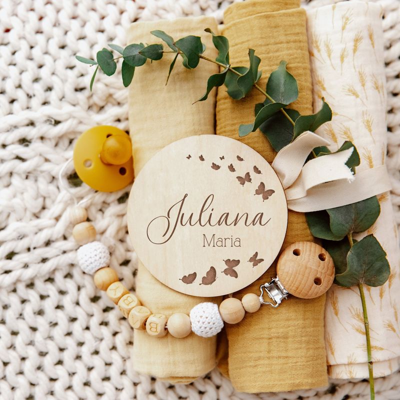 Butterfly Baby Name Announcement Sign | Wooden Baby Name Reveal Plaque | Birth Announcement | Newborn Photo Prop | Pregnancy Announcement (4")