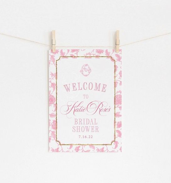 Pink Chinoiserie Welcome Sign - Monogrammed Welcome Sign - Bridal Shower Sign - Baby Shower Sign - Monogram Sign Printable