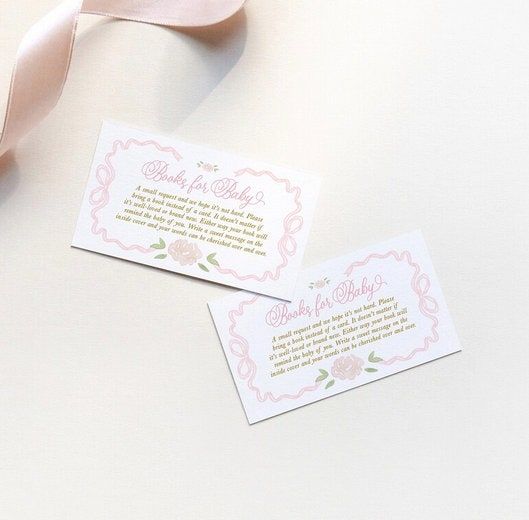Pink Bow Baby Shower Books for Baby Insert Card Printed - Bring a book Grandmillenial (20 printed cards)