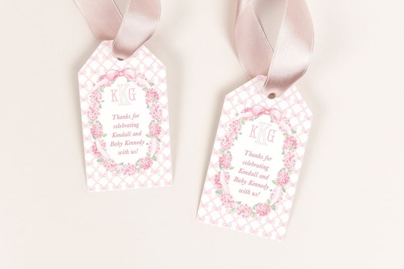 Grandmillenial Baby Girl Shower Favor Tag - Girl Baby Sprinkle - Printable Favor Tag - Pink Bow Hydrangea - Watercolor Bow