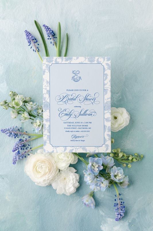 Chinoiserie Chic Bridal Shower Invitations - Traditional Bridal Brunch Invite - Classic Blue and White - Bridesmaids Luncheon - Bridal Tea (10 printed invitations | Plain White Envelopes)