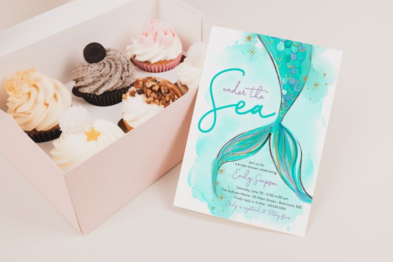 Mermaid Bridal Shower Invitation, Mermaid Tail Invite, Beach Invitation, Sea of Love, Bachelorette Bash, Bachelorette Bash (10 printed invitations | Plain White Envelopes)