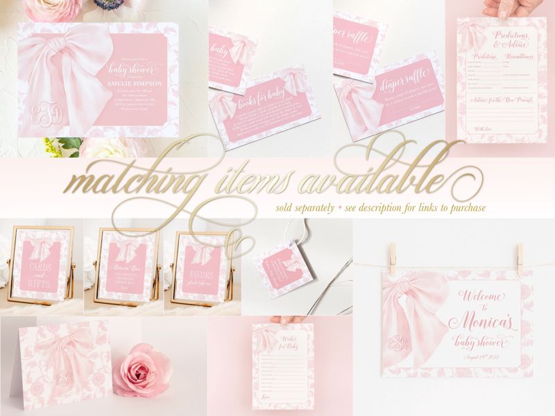 Pink Chinoiserie Baby Shower Books for Baby Insert Cards Printed (20 printed cards)
