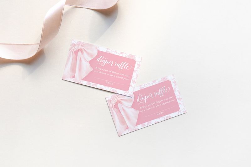 Pink Chinoiserie Baby Shower Diaper Raffle Insert Cards Printed (20 printed cards)