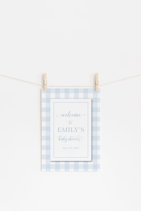 Boy Baby Shower Welcome Sign Printed - Preppy Blue Gingham - Baby Shower Signage - Printed 18x24" Poster - Welcome Poster (18x24")